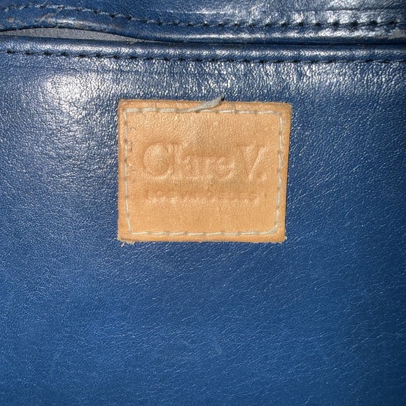 CLARE V. Le Zip Tote Bag Pacific Rustic Blue Orange Leather Purse Overnight Bag - Picture 9 of 16